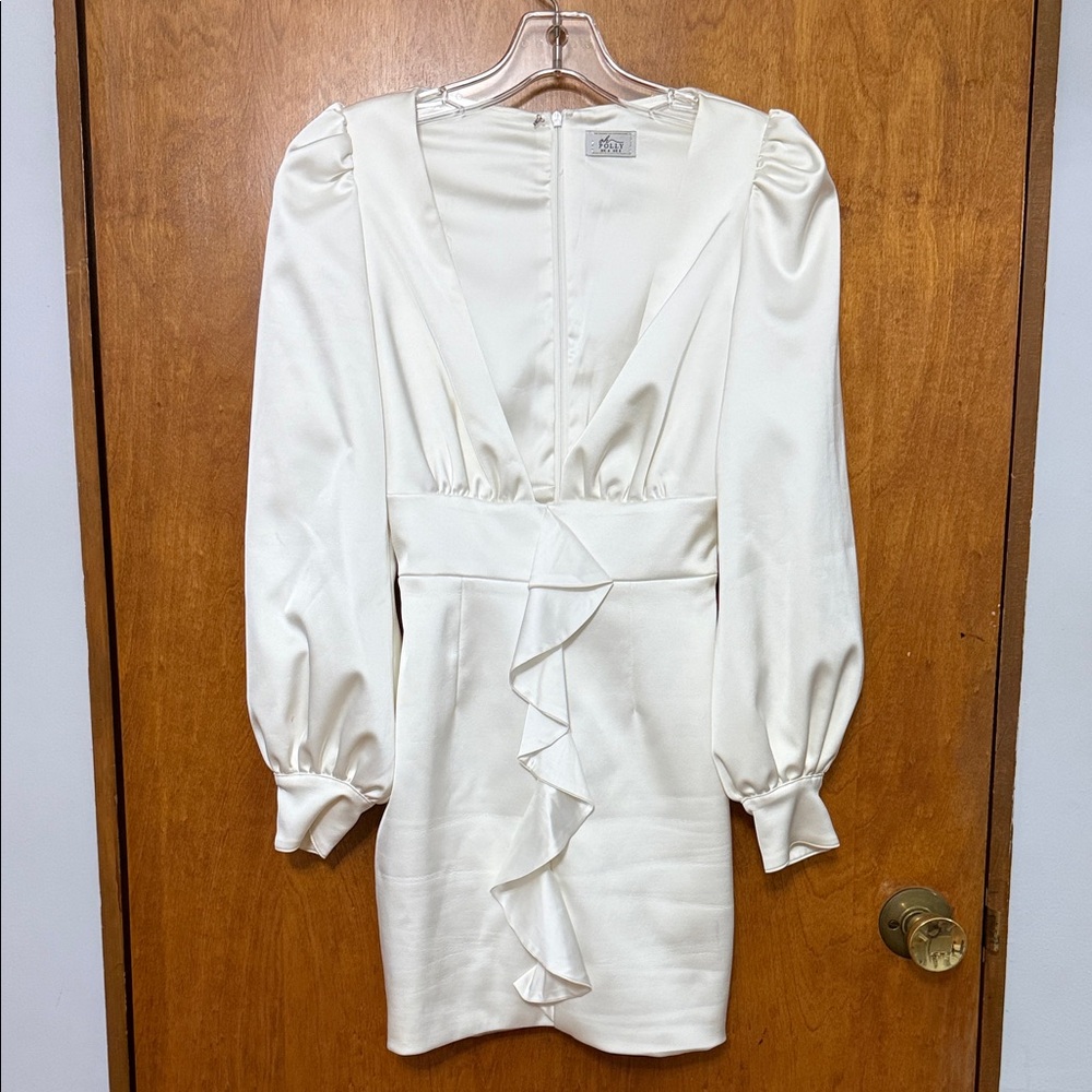White Long Sleeve Dress with Ruffle Accent - size 2